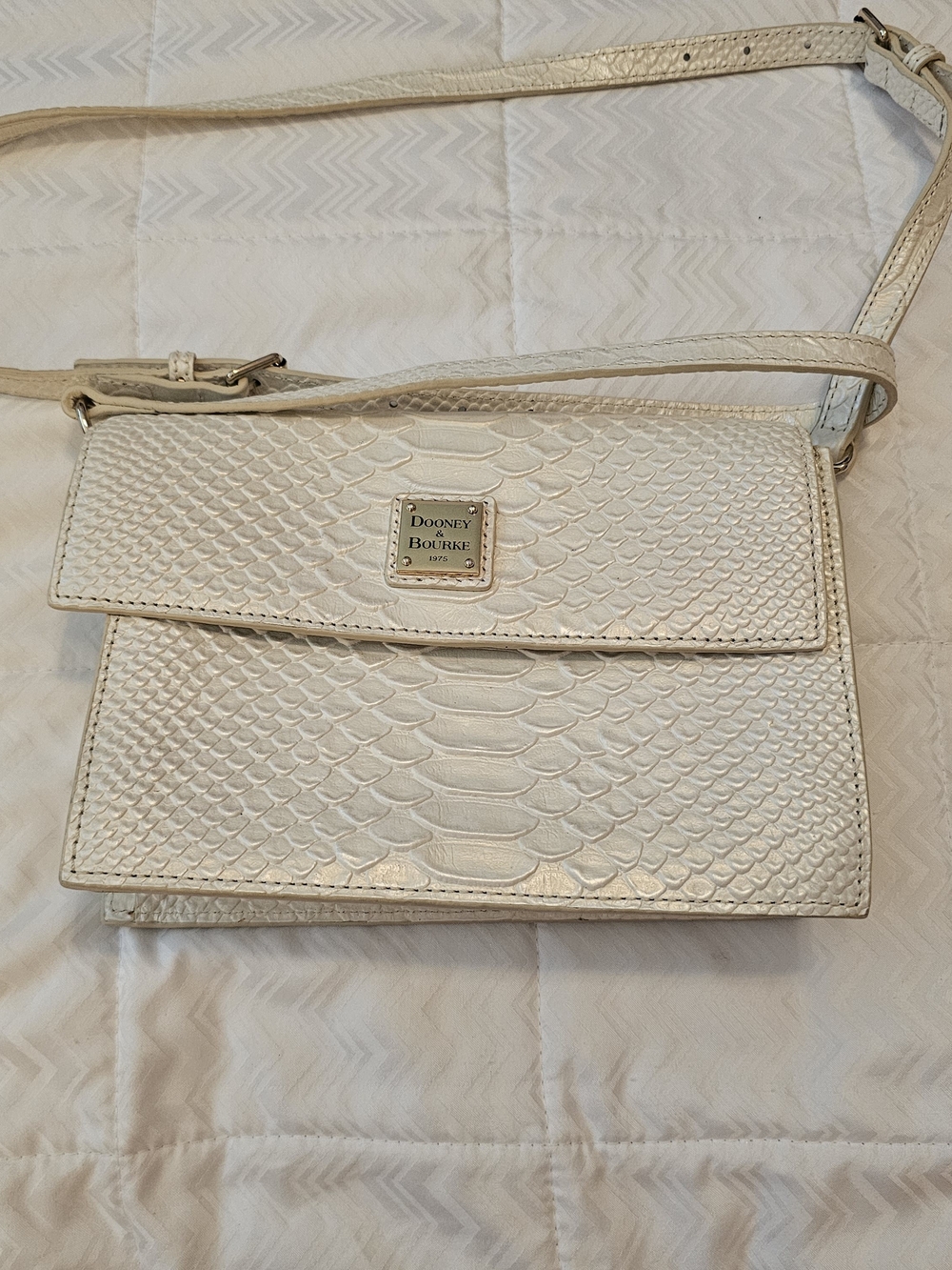 Dooney & Bourke Snake-Embossed Cream Crossbody